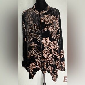 Citron Black and Beige Patterned Velvet Jacket